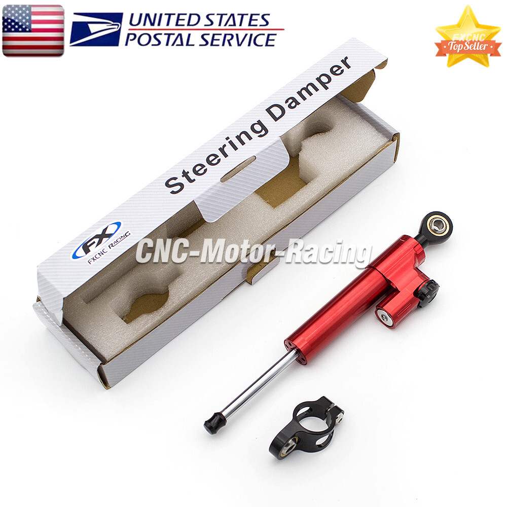 Adjustable CNC Steering Damper Stabilizer Linear Shock Aluminum Motorcycle Red