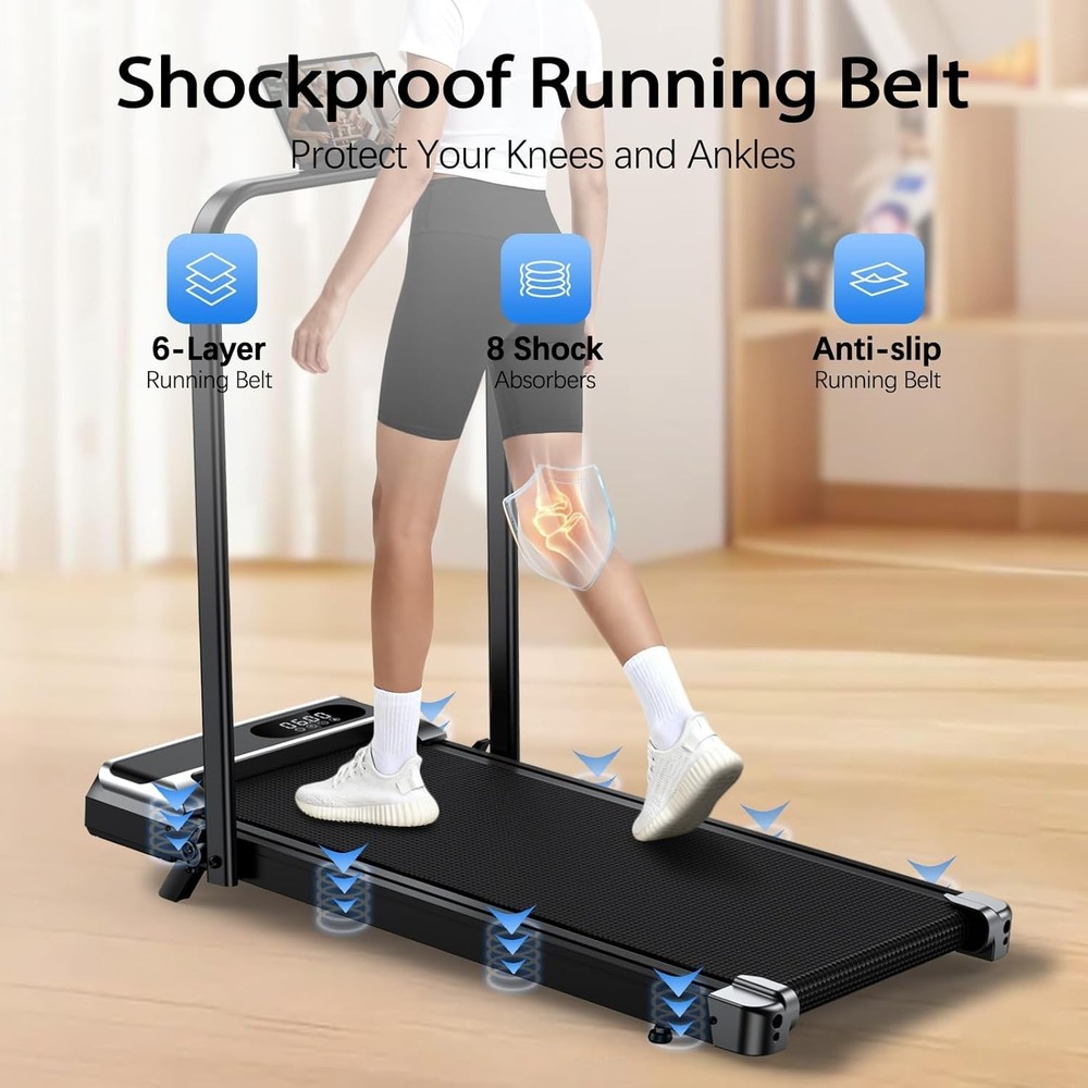 Space-Saving Foldable Treadmill with Shock Absorption, Ideal for Small Spaces