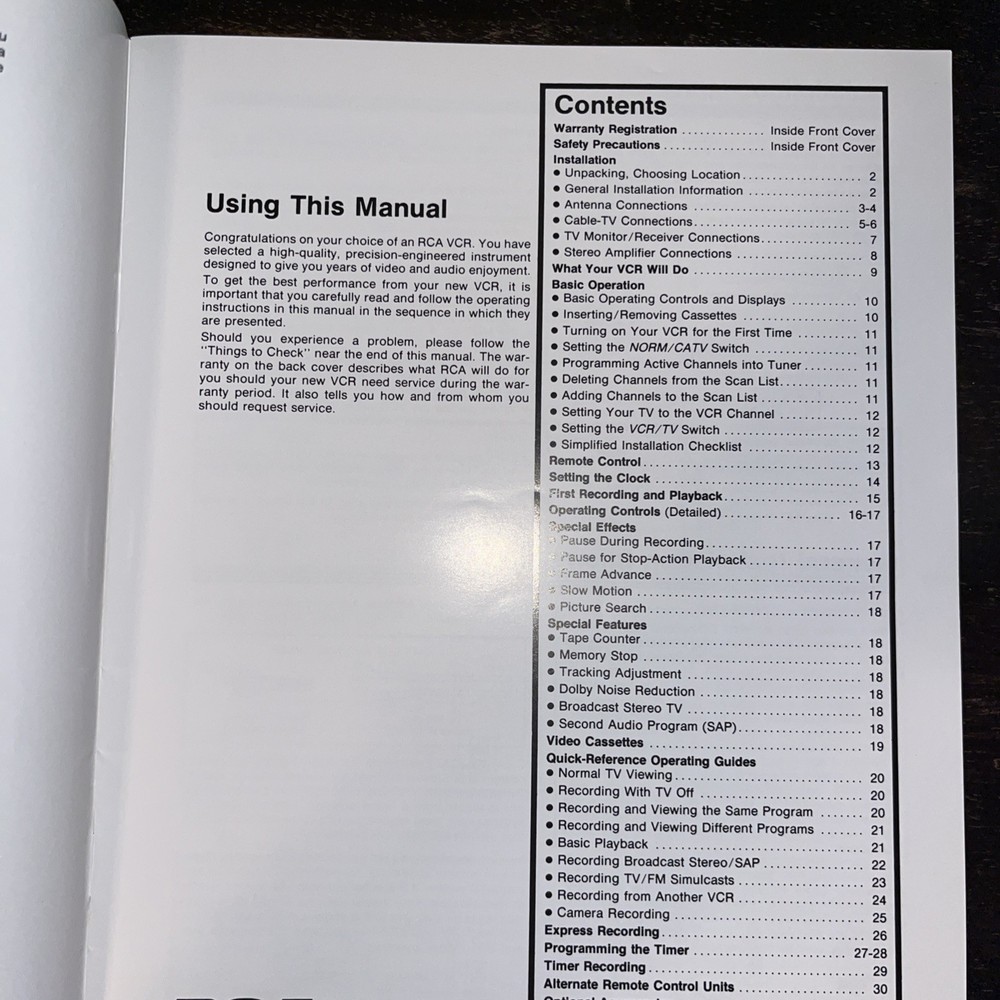 RCA VideoCassette Recorder Owner’s Manual Only