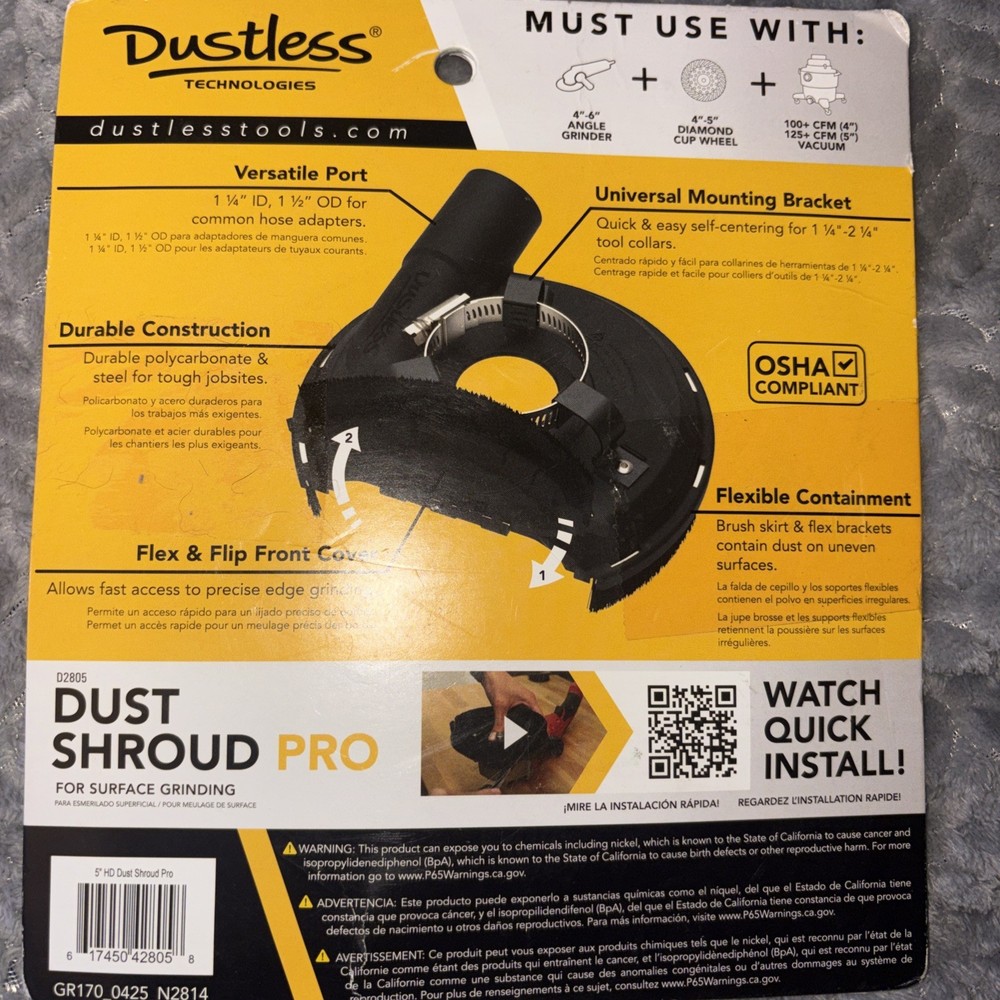 Dustless Technologies Universal 4-6" Grinder Dust Shroud Pro.