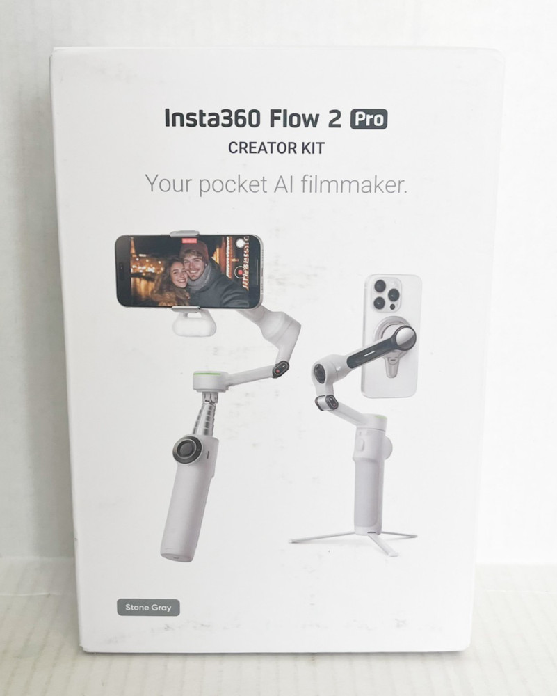 Insta360 Flow 2 Pro3-Axis AI-Powered Smartphone Gimbal Creator Bundle-Stone Gray