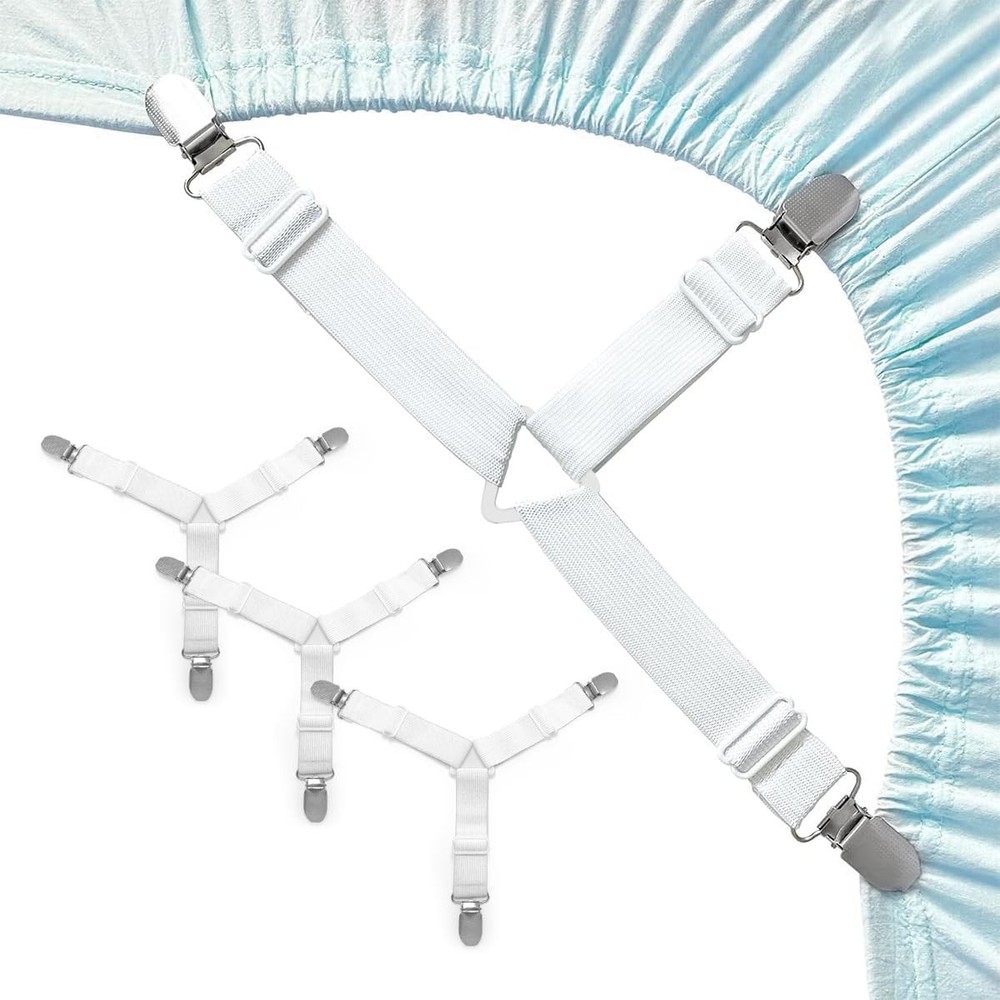 Bed Sheet Retainer Straps,Elasticated Adjustable Mattress Fitted Sheet Clips,...