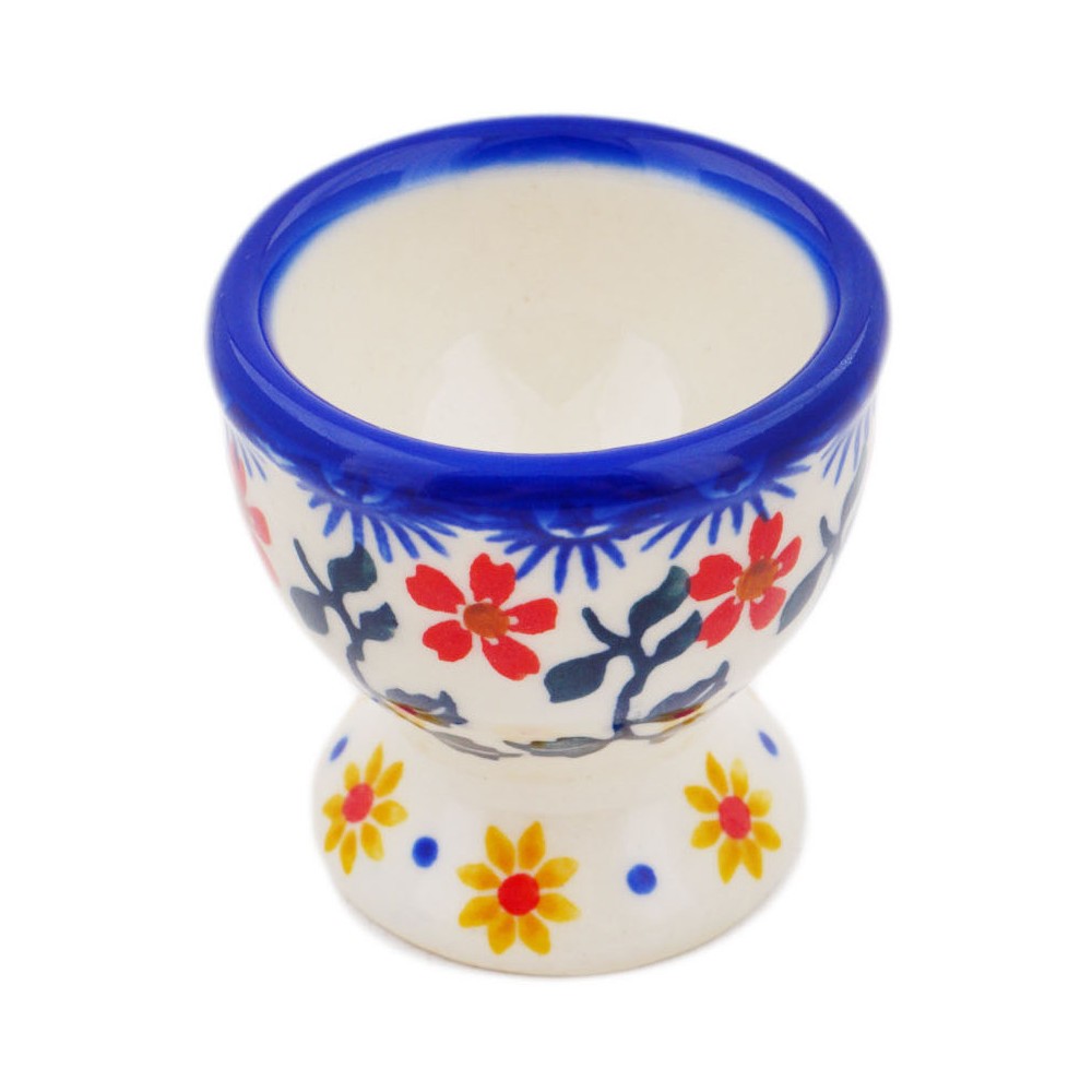 Polish Pottery Egg Holder 2" Red Sunflower