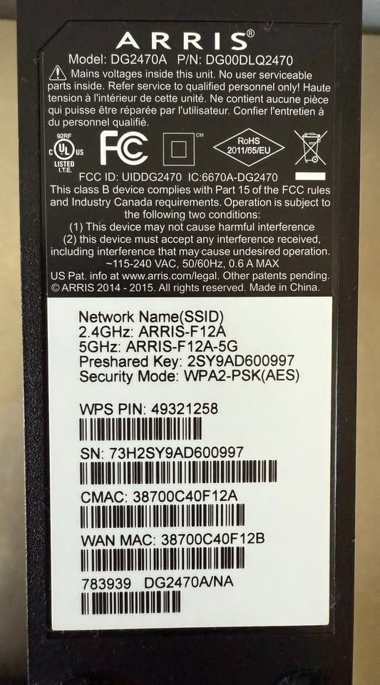 Arris DG2470 Cable Wireless Modem Gateway
