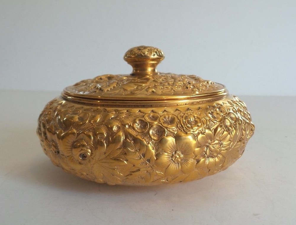 Sterling Silver Gilt Repousse 4.5" Lidded Box