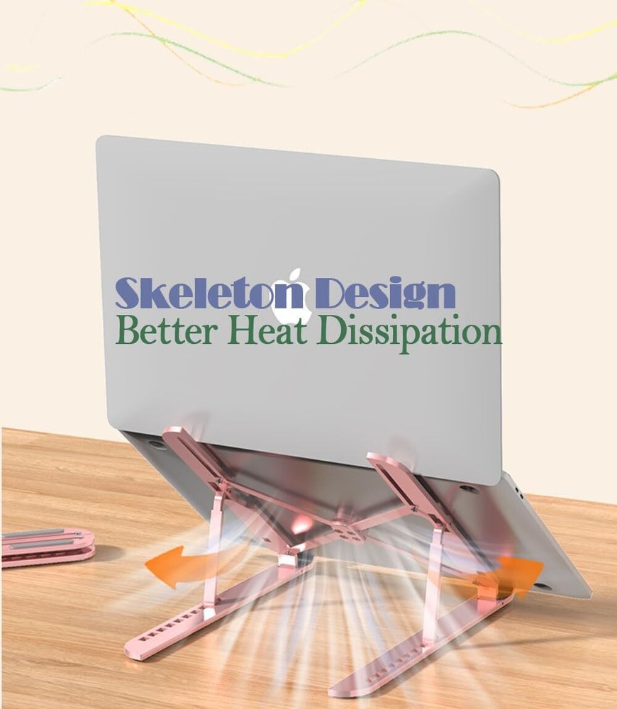 Aluminum Laptop Notebook Tablet Stand, Adjustable Foldable Portable Pink