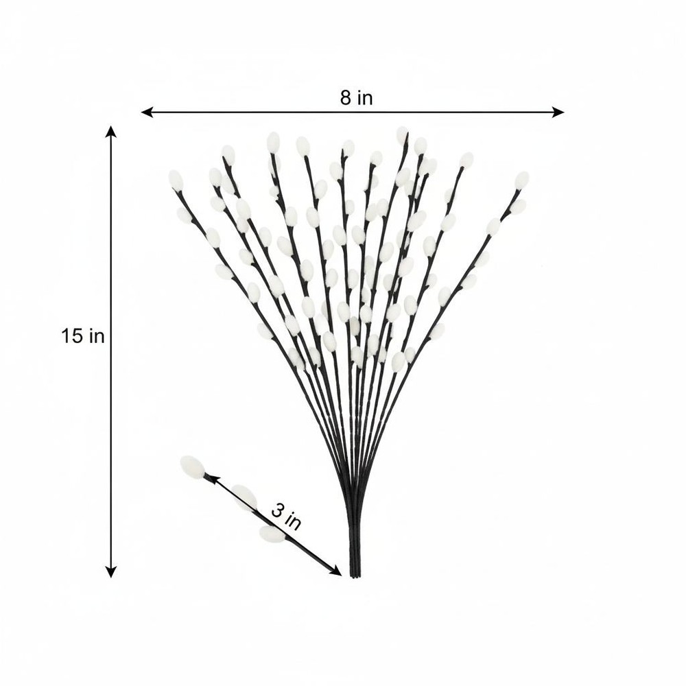 Artificial Pussy Willow Stems Black White Faux Branch Bundle Rustic Decor