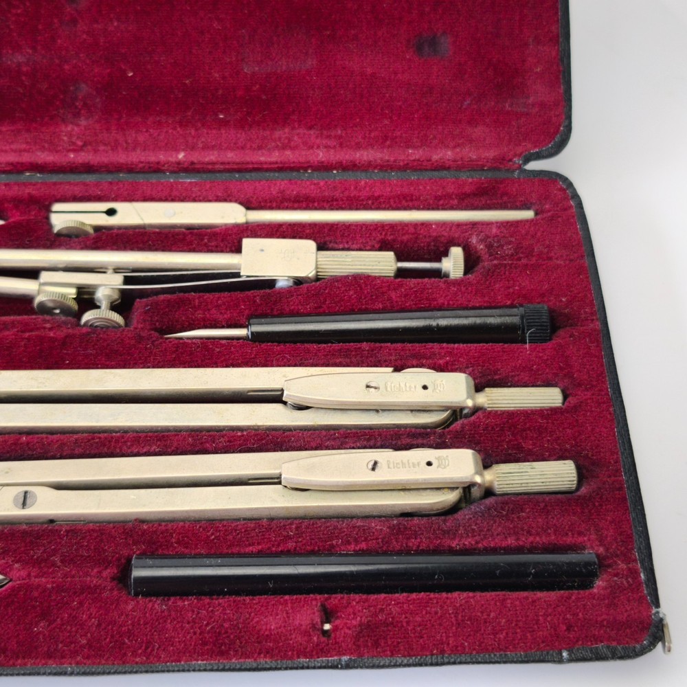 Vintage Drafting Tools Compass Set Richter & Co. Präcision Kopernikus VII #6198