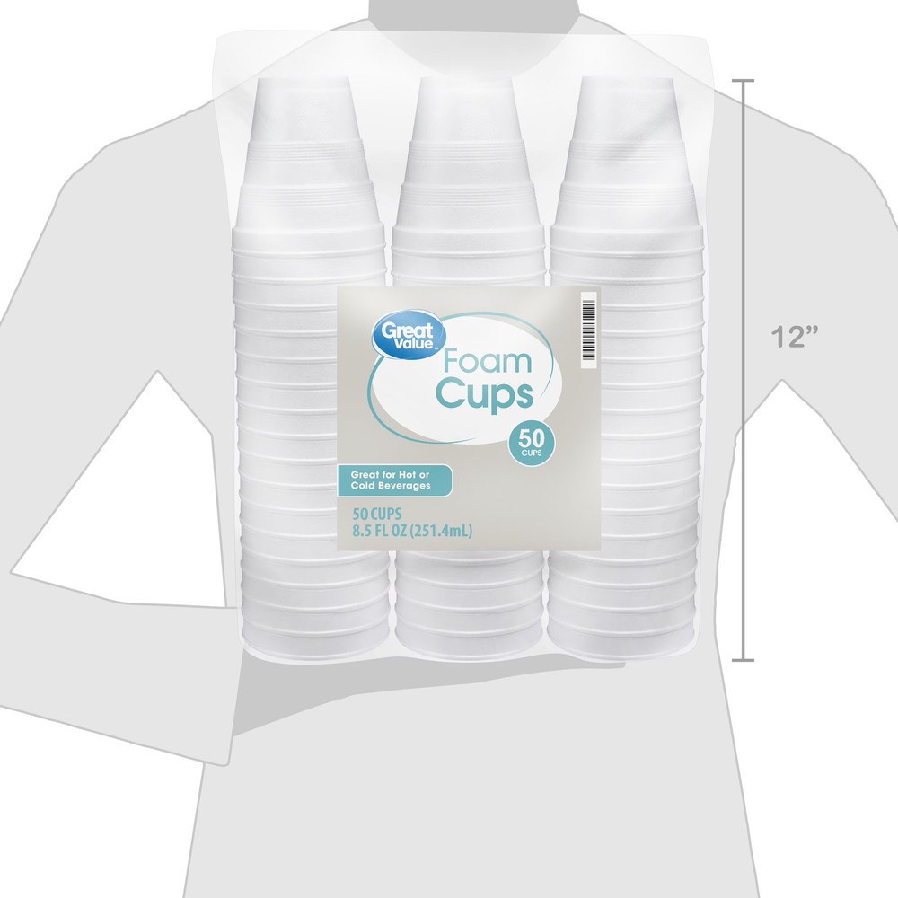 (8 pack) Great Value Disposable Foam Cups, 8 Ounce, 50 Count