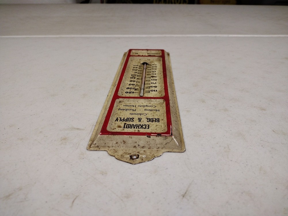 Vintage Eckhardt Bldg. & Supply Edgington IL Advertising Thermometer