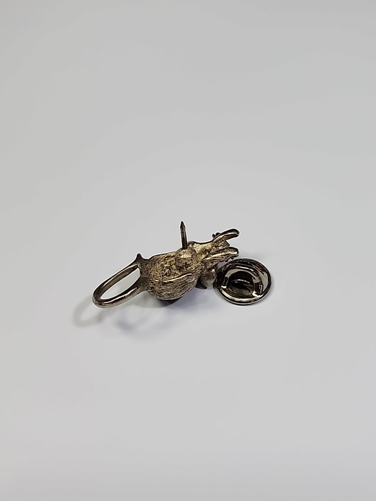 Mouse With Black Stone Lapel Pin Silver Color Metal