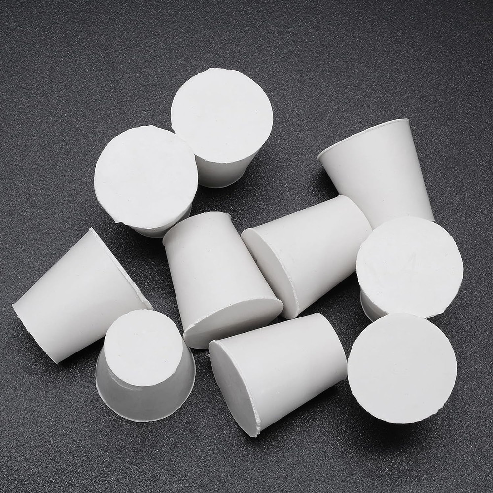 10 Pcs White Solid Rubber Stoppers 4# Tapered Lab Rubber Plugs for Sealing, 26Mm