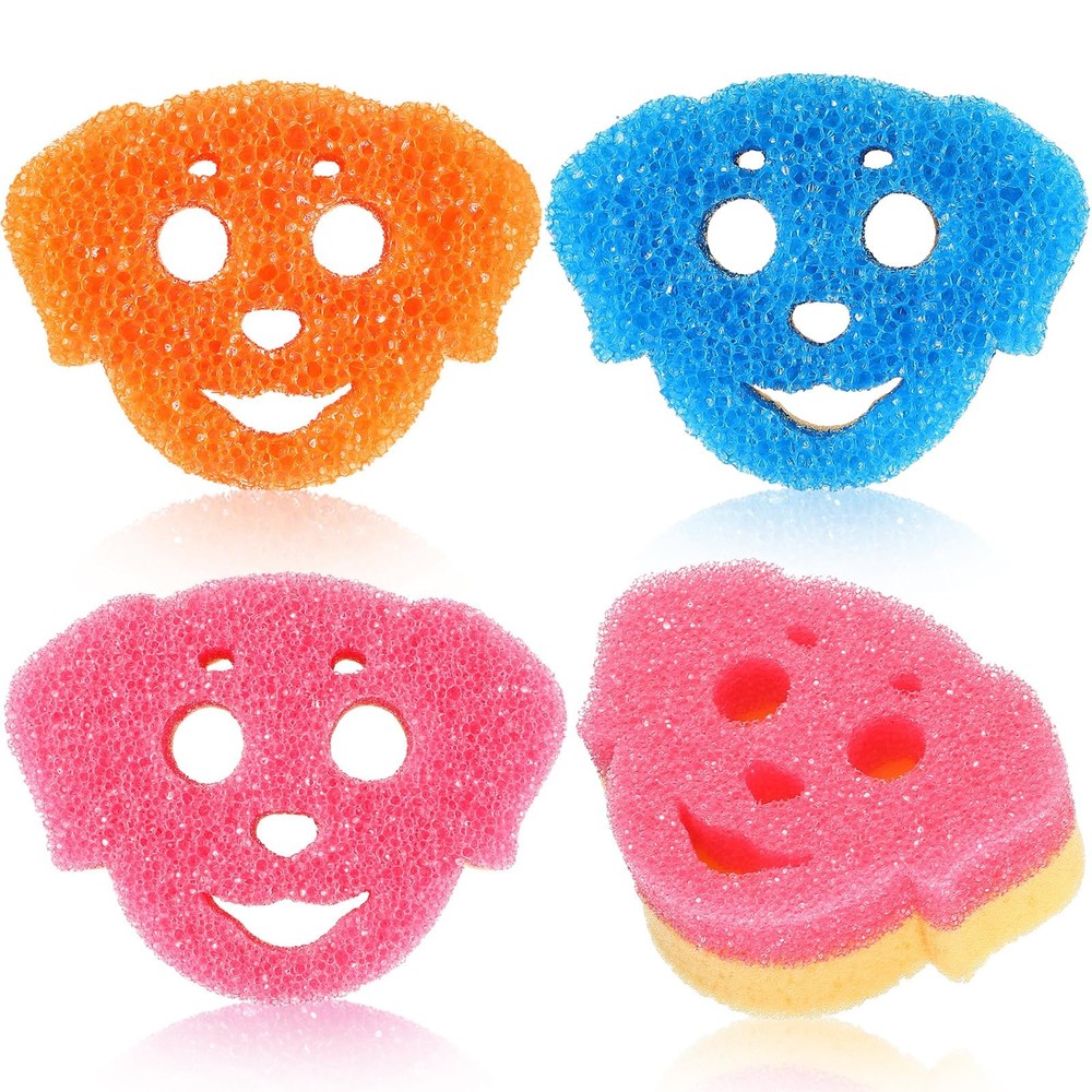3 Pcs Dual Sided Scrub Sponge Multi Functional Cute Temperature Sensitive