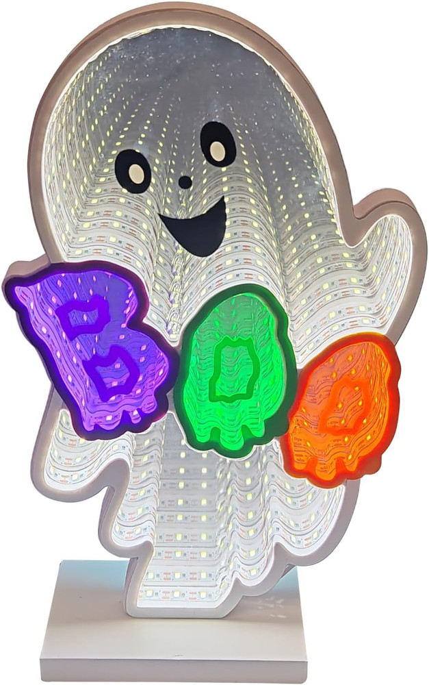 Halloween Neon Infinity Ghost Light,10.24Inch 3D Ghost Table Decor,Usb Powered L