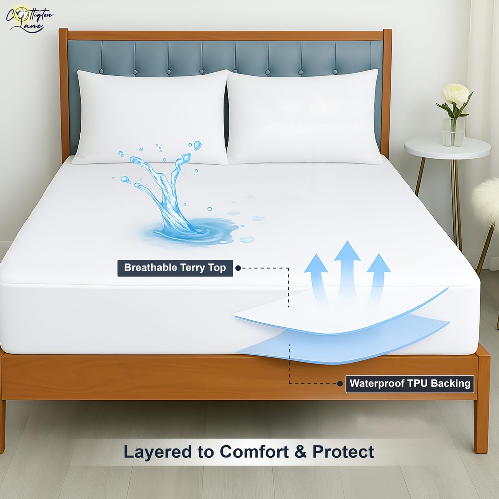 Queen 100% Waterproof Mattress Protector, Machine Washable Premium Terry Cott...