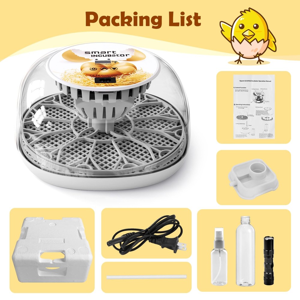 Egg Incubator for Hatching Chicks, Automatic Egg Turner Holds 12 Eggs, Smart ...