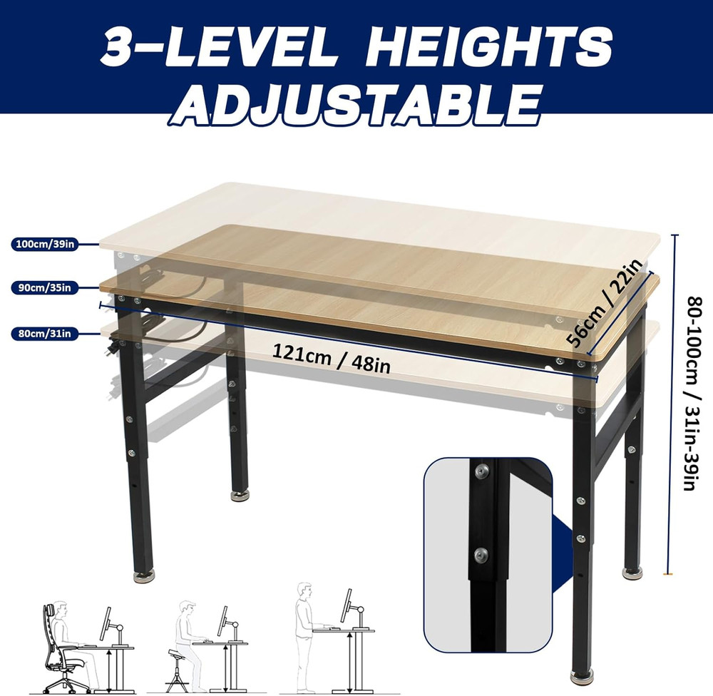 48'' Adjustable Workbench with Power Outlet, 2000 Lbs Capacity Work Benches for