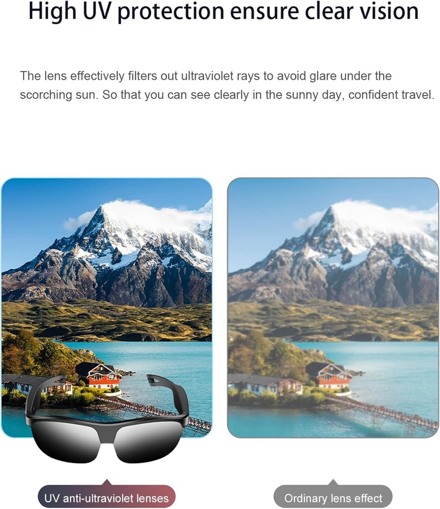 Coucur Bluetooth Glasses with Bluetooth Speaker-No Camera Smart Glasses UV Prote