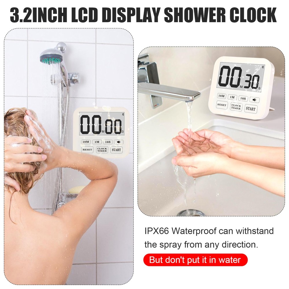 Digital Waterproof Shower Timer Bathroom Kitchen Timer with Strong Magnet and