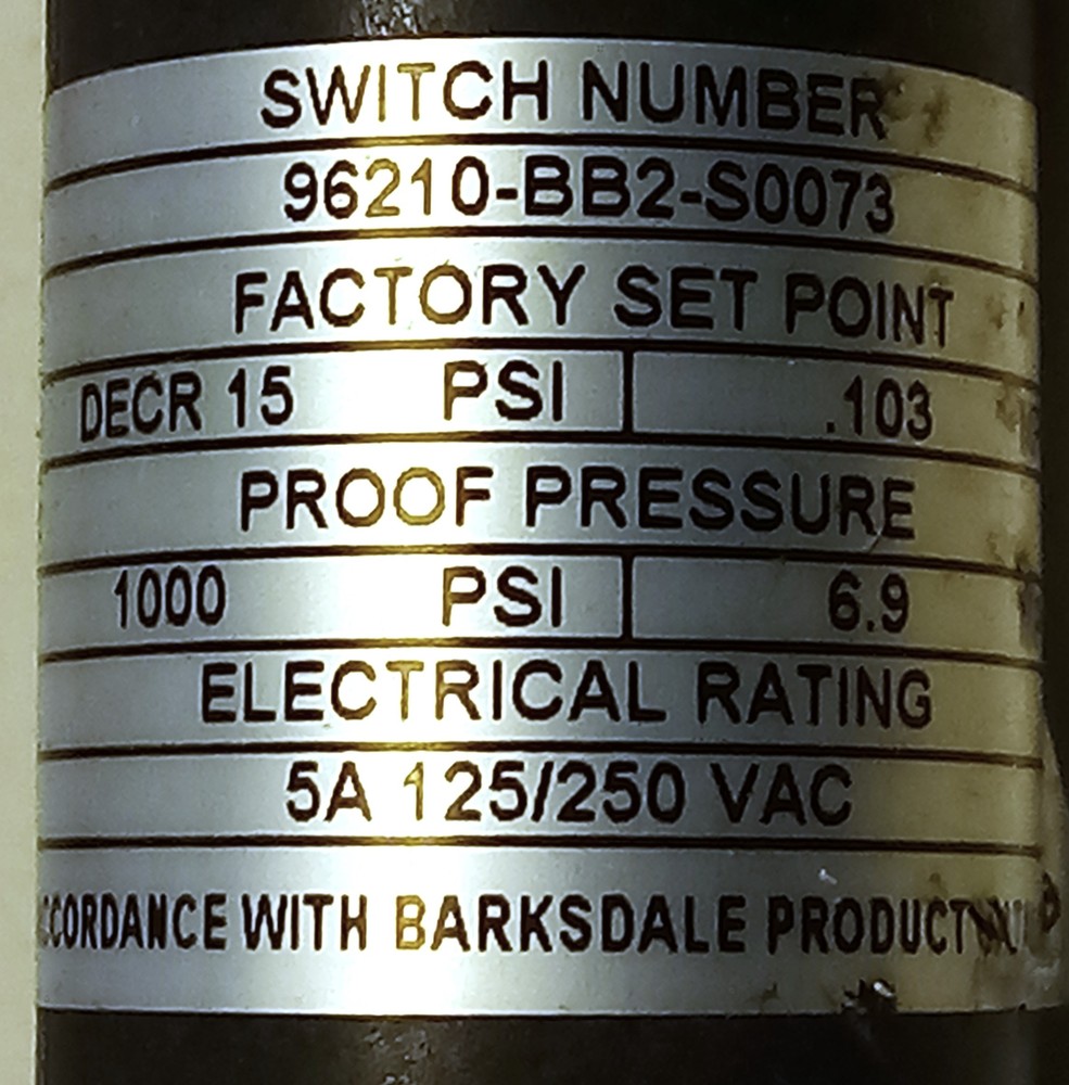 Barksdale 96210-BB2-S0073 Pressure Switch