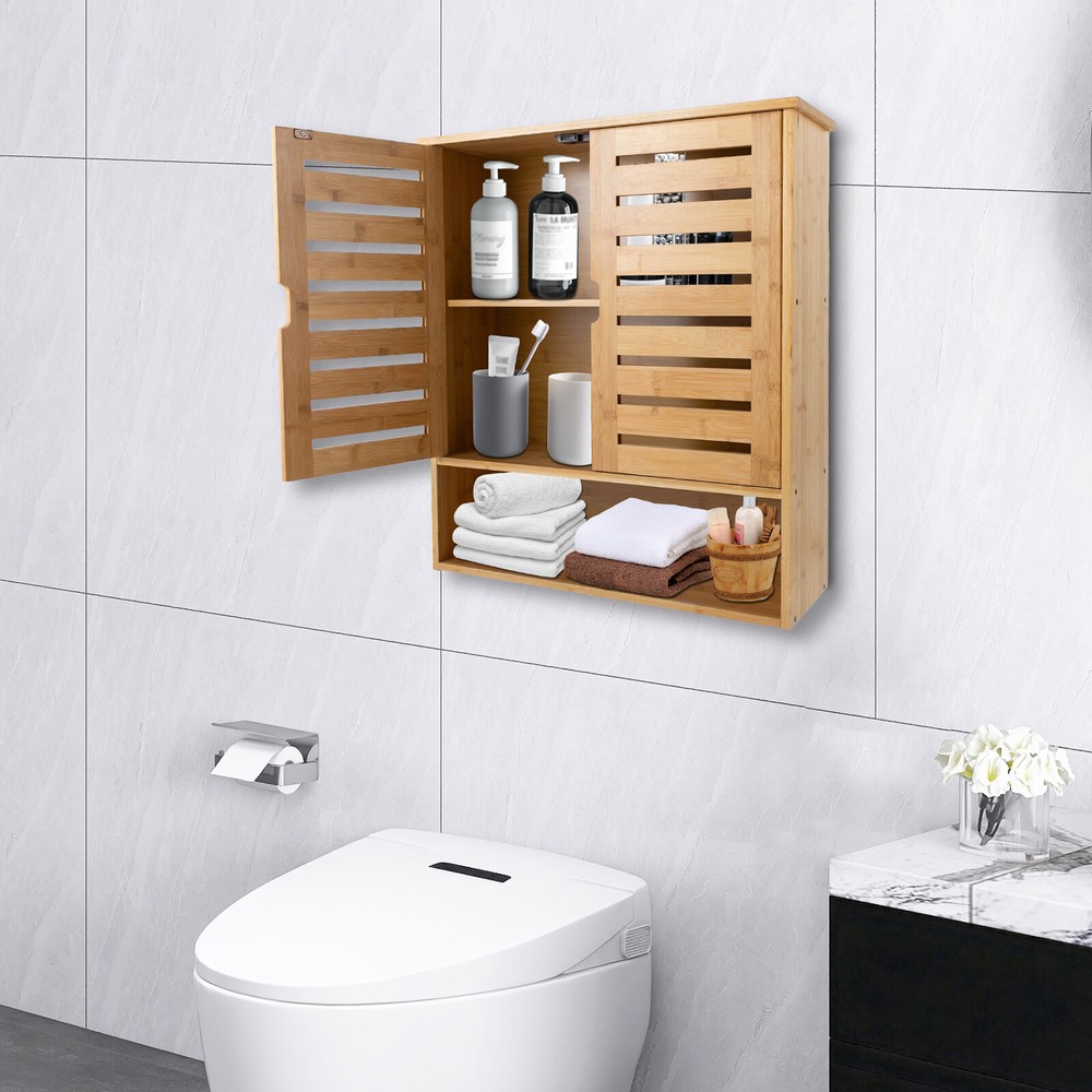3-Layer Bamboo Storage Cabinets Modern Wall Mounted Decor Racks Storage Cabinets