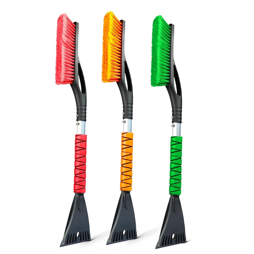 27" Aluminum Snow Brush & Ice Scraper Set for Car Windshield - 3 Pack, Ergonomic