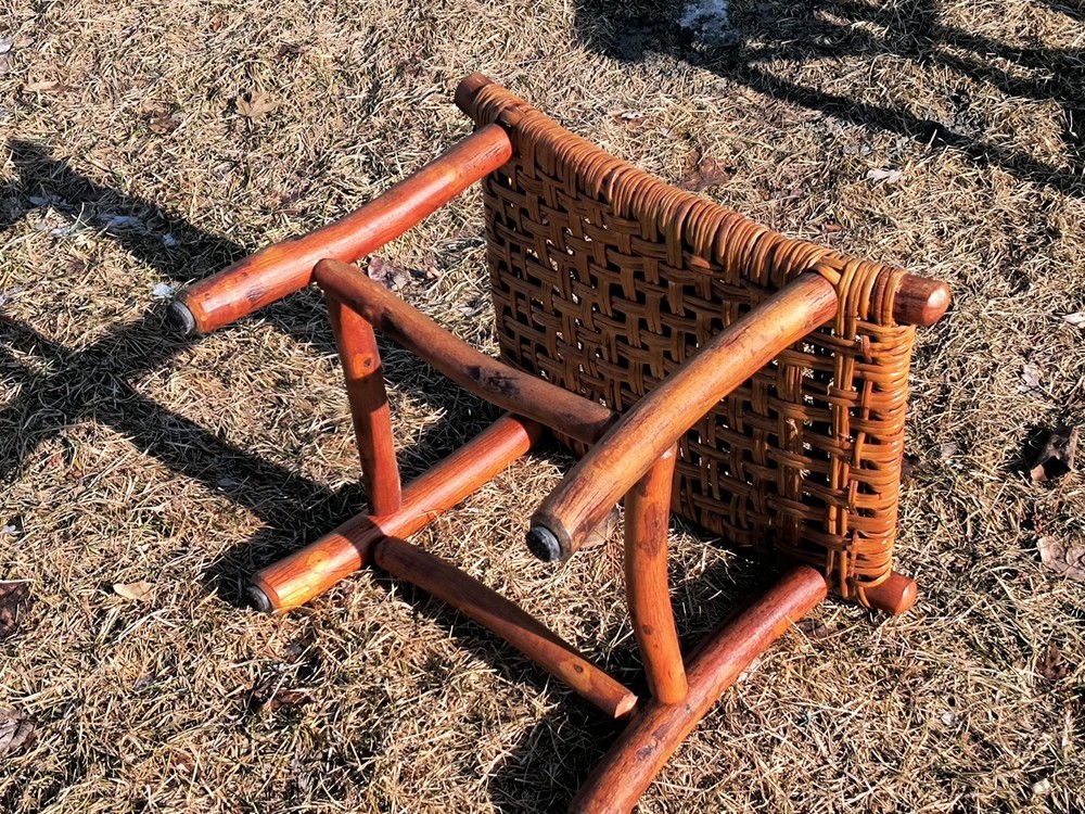 Antique signed Old hickory classic woven Adirondack rustic footstool bench