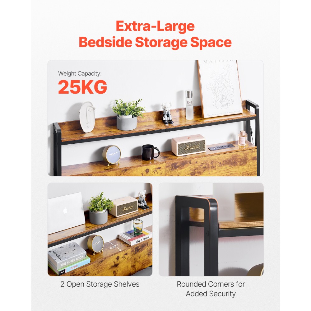 Headboard for Full Size Bed with Charging Station and LED Light