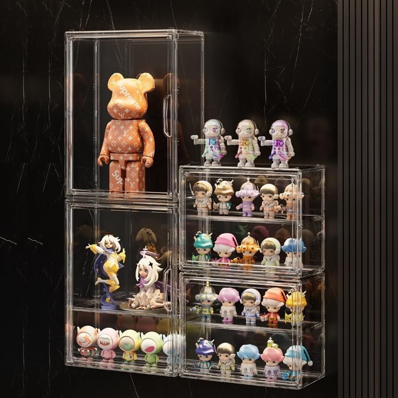 Adjustable 3-Tier Display Case with Stacking Capability for Collectibles