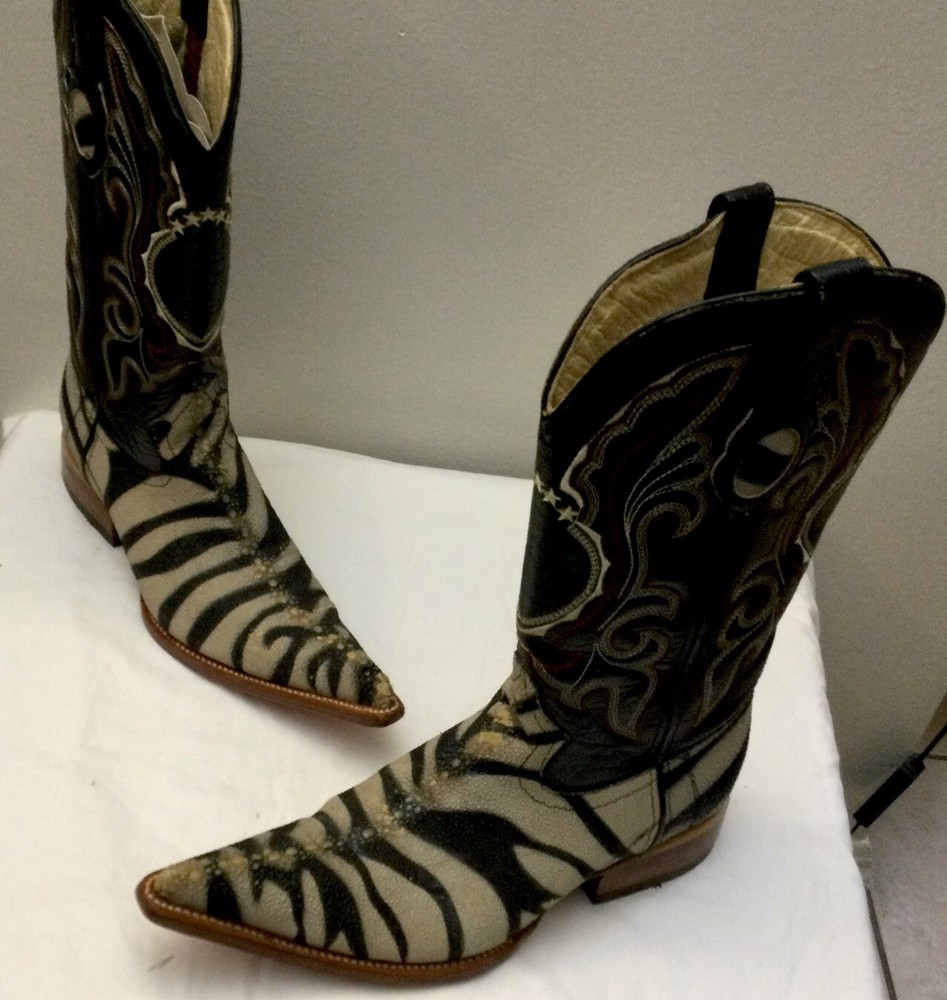 Botas Aguila Real Lizard Skin Zebra Pattern Pointed Toe Cowboy Boots Size 6.5