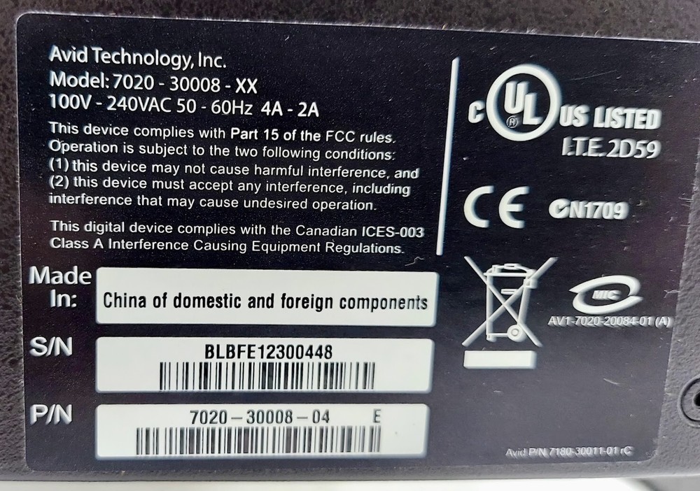 Avid Nitris DX 7020-30008-04 Media Composer