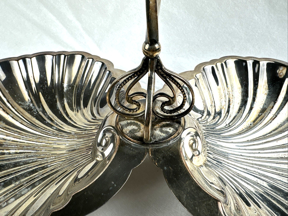 VTG Large Double Shell Serving Dish w/Handle Silverplate Giovanni, Free Ship