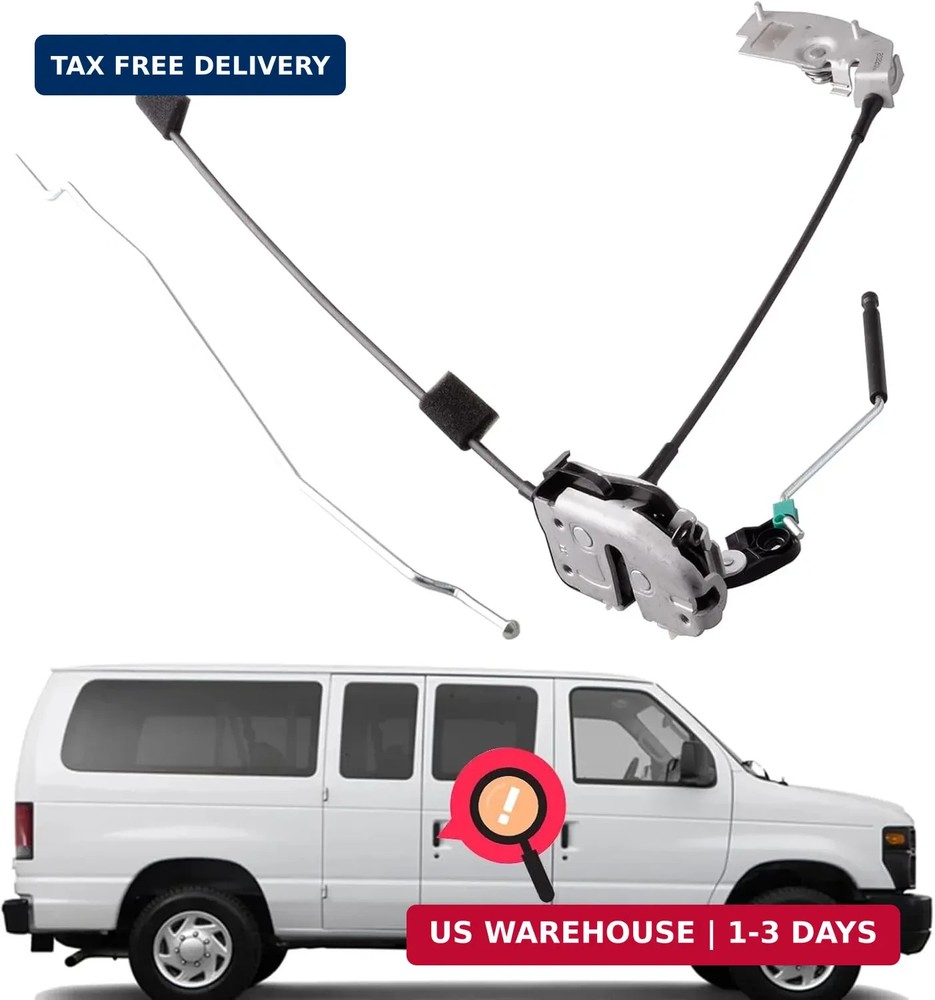 Door Latch Assembly w/cable Rod compatible for 1992-2014 Ford E150 E250 E350 Rig