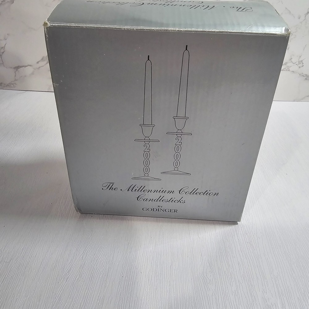 Godinger Silverplate Pair Of 2000 Millennium Candlesticks