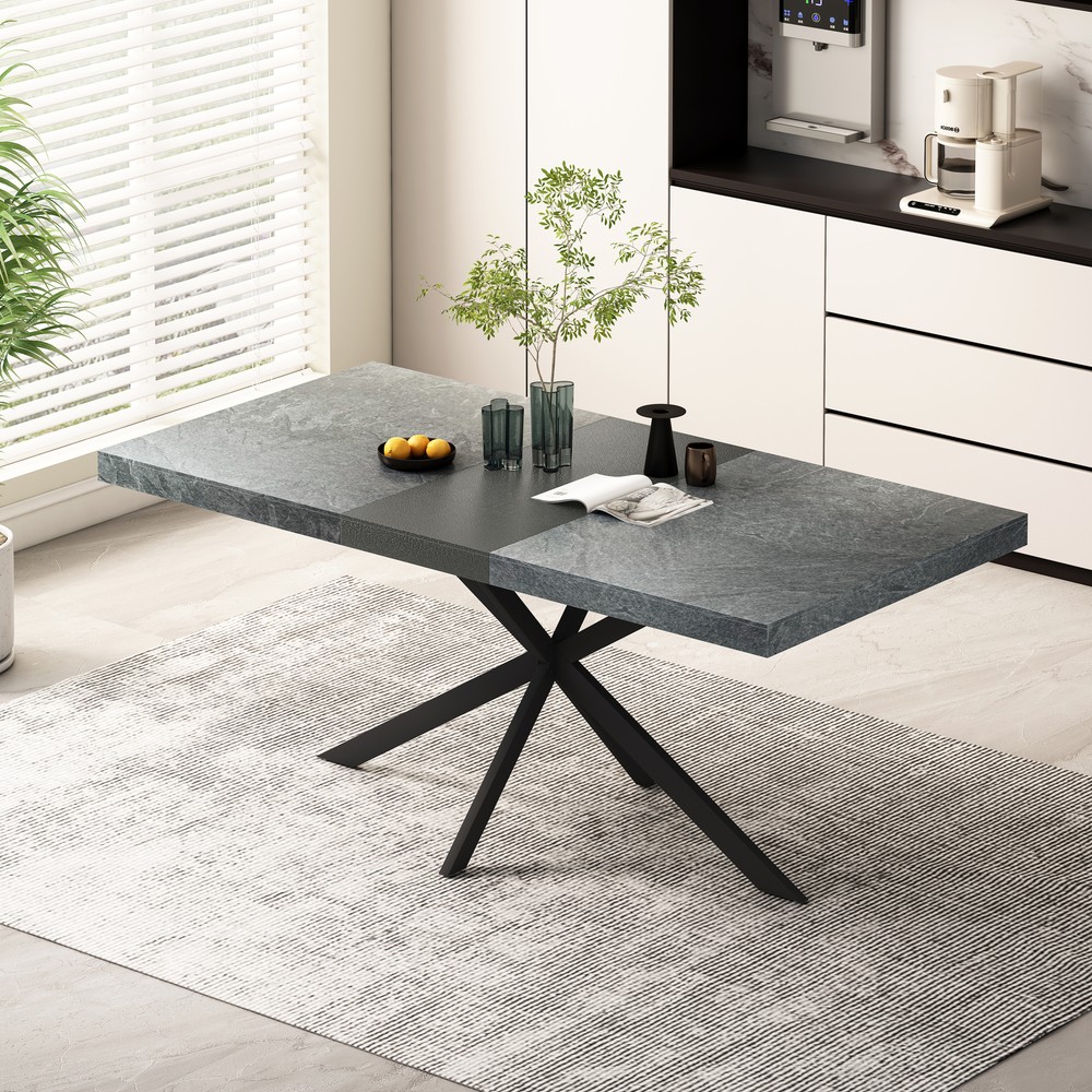 Retro Rectangular Stretch Dining Table And Metal Dining Chair,Dining Table Set