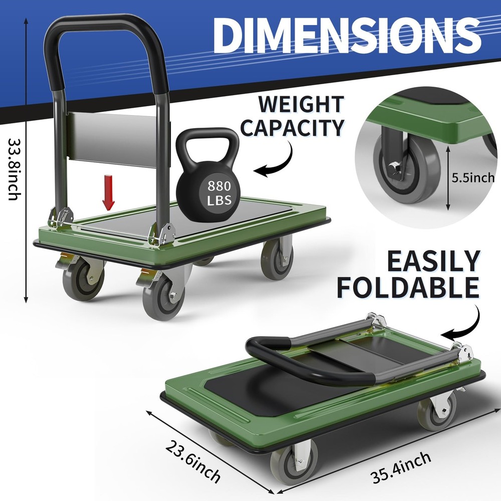 Upgraded Foldable Push Cart Dolly | 680 lbs. Capacity Moving Platform Hand Tr...
