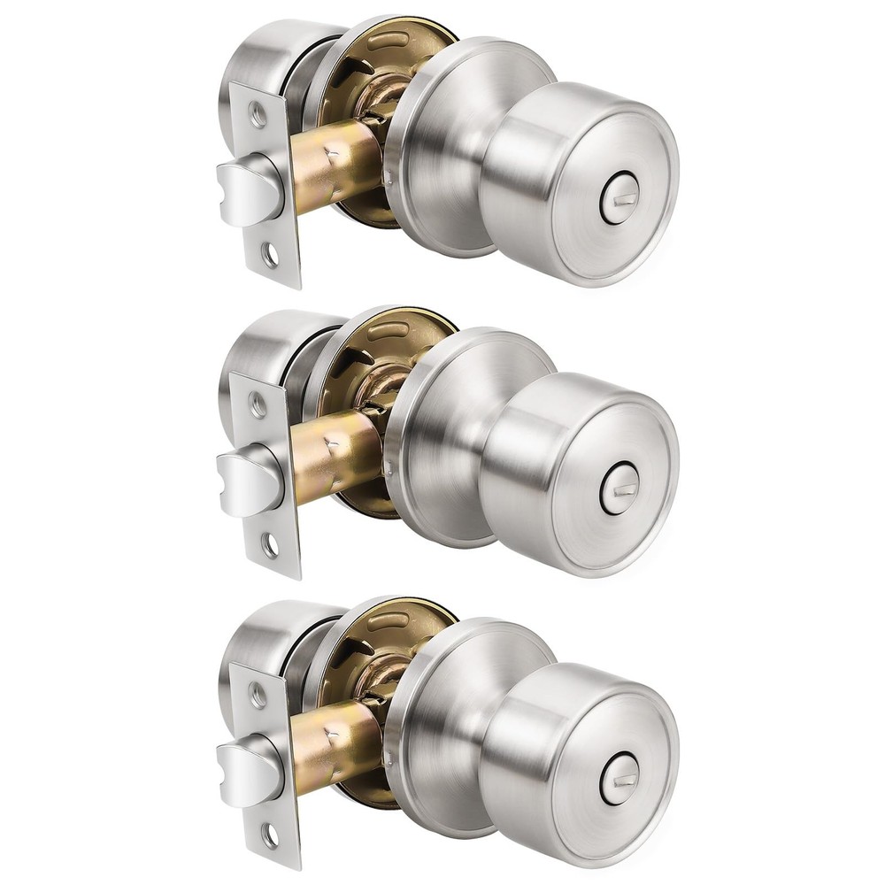 knobelite 3 Pack Satin Nickel Door Knobs Privacy Function Keyless Locks Inter...