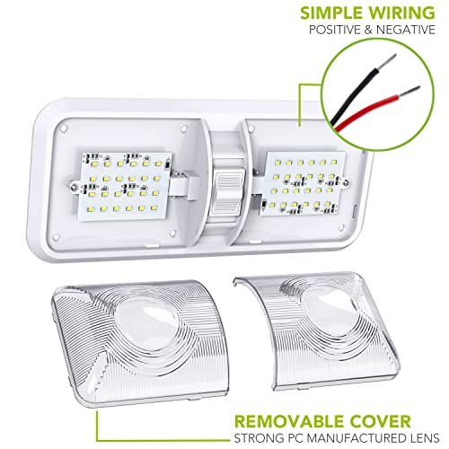 5 Pack RV LED Ceiling Double Dome Light Fixture with ON/Off Switch Interior