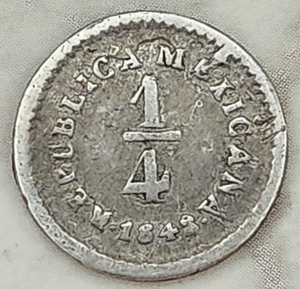•1848•MEXICO•1/4 REAL•SILVER COIN•