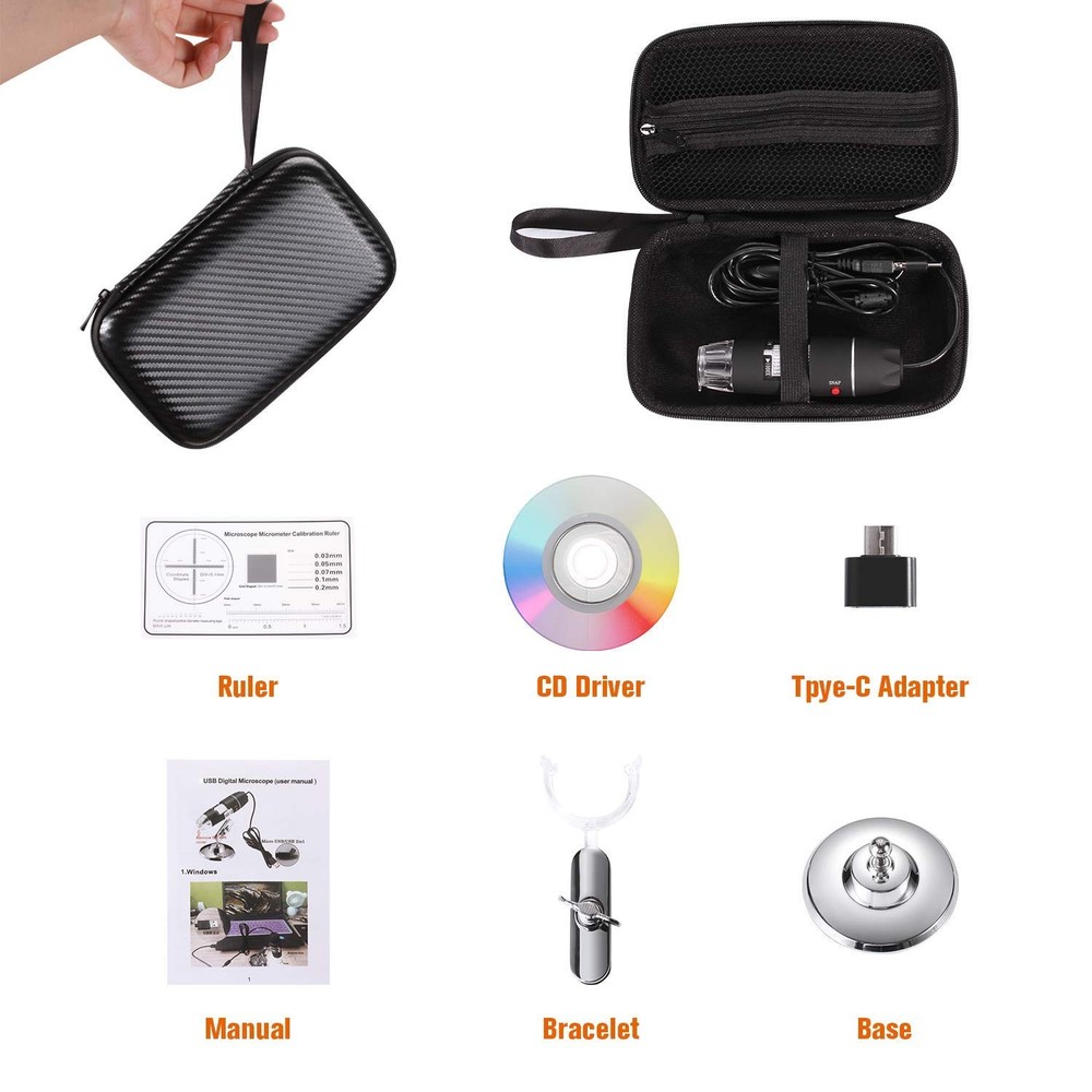 USB Digital Microscope 40X to 1000X, 8 LED Magnification