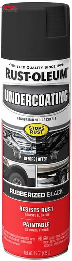 Rust-Oleum 248657-6PK Stops Rust Undercoating Spray, 15 Oz, Rubberized Black, 6
