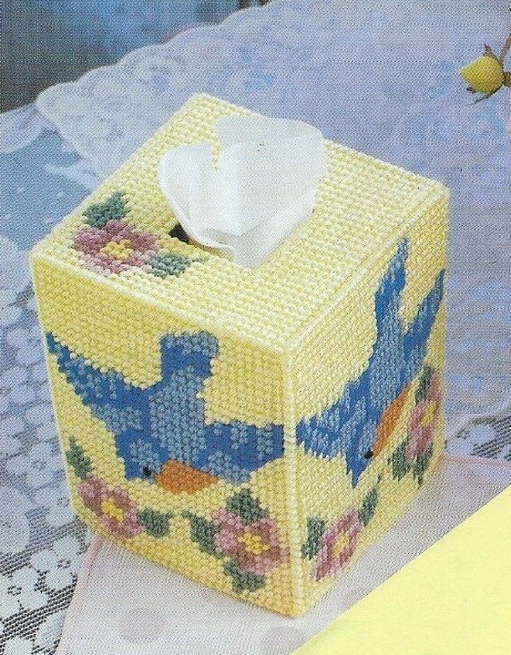 NESTING BLUEBIRDS TISSUE COVER HOME DECOR PLASTIC CANVAS PATTERN INSTRUCTIONS