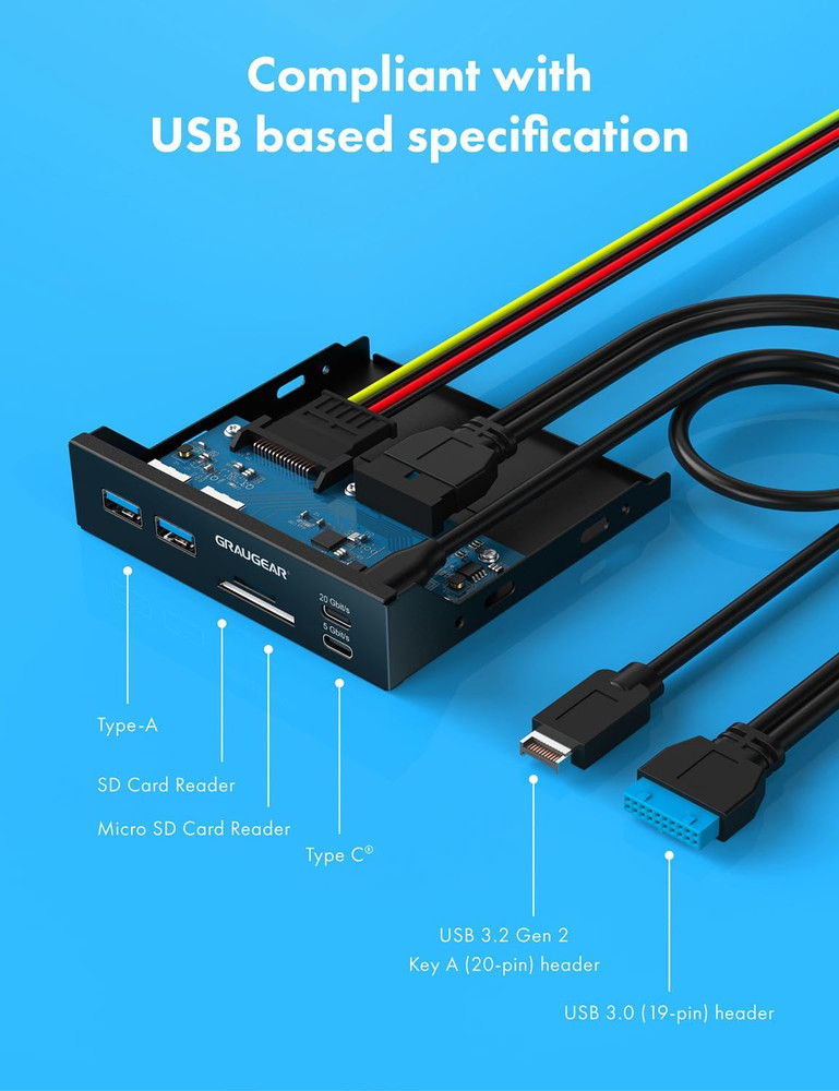 3.5 Inch Front Panel USB C Hub, Sd/Microsd Internal Card Reader, 20Gbps USB 3.2
