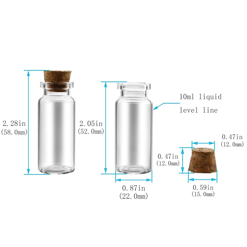 10ml 24 pcs Small Glass Bottles With Corks, USP Type 1 Class A Mini Clear Gla...
