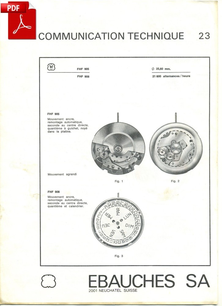 Technical Documentation Cal. FHF 905 908 - PDF 8 pages