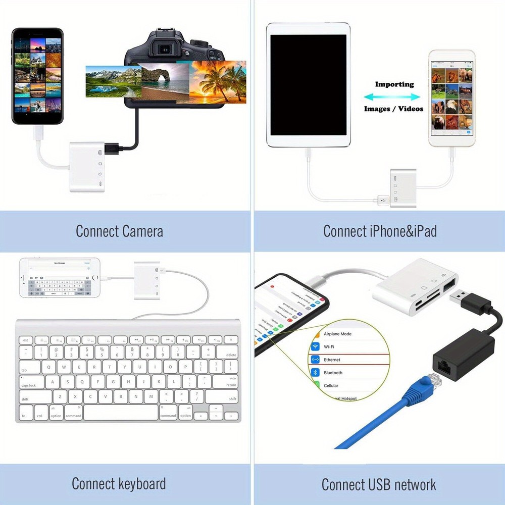 4 in 1 USB Camera Connection Micro SD TF Card Reader Adapter for iPad iPhone IOS
