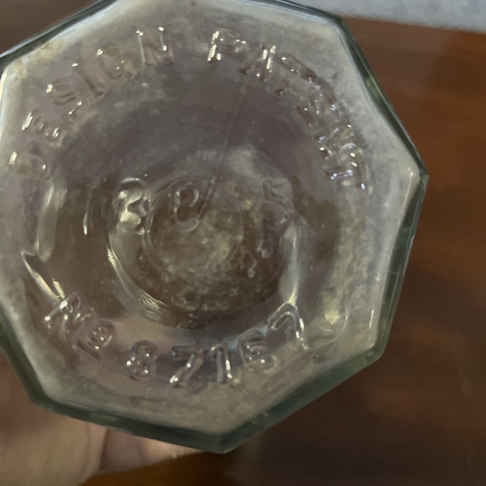 Vintage Quart 8 Panel Design Patent No 87167