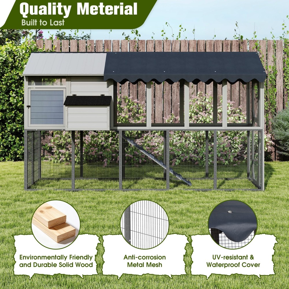 Extra Large Chicken Coop with Nesting Box, Perches and Waterproof Cover Gray