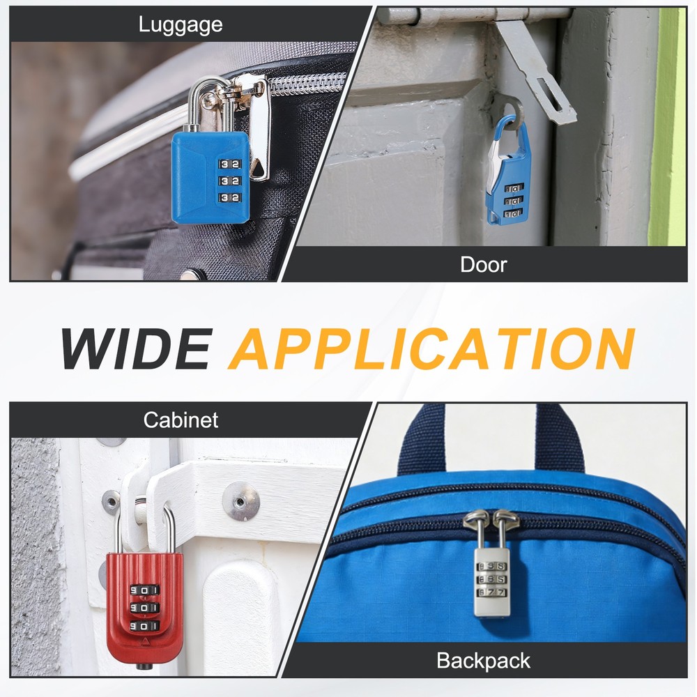 4pcs Resettable 3 Digit Plastic Combination Padlock, White (60 x 32mm)