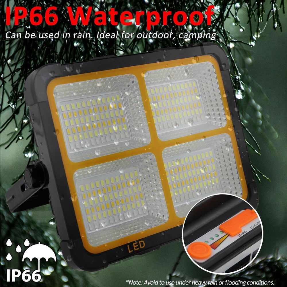 Large Outdoor Rechargeable Dual Solar Panel LED Work Light Waterproof Floodlight